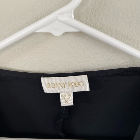 Ronny Kobo Sandra Black Rhinestone Sleeve Drape Blouse (S) - Picture 3 of 9